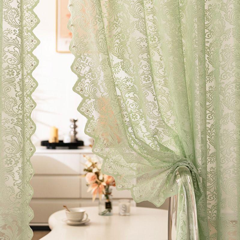 Lace Polyester Mosquito Proof Door Net Screen Hanging Door Curtain Side Fly Free-punch Vintage Lace Curtains Romantic Semi Sheer Floral Lacy Curtain