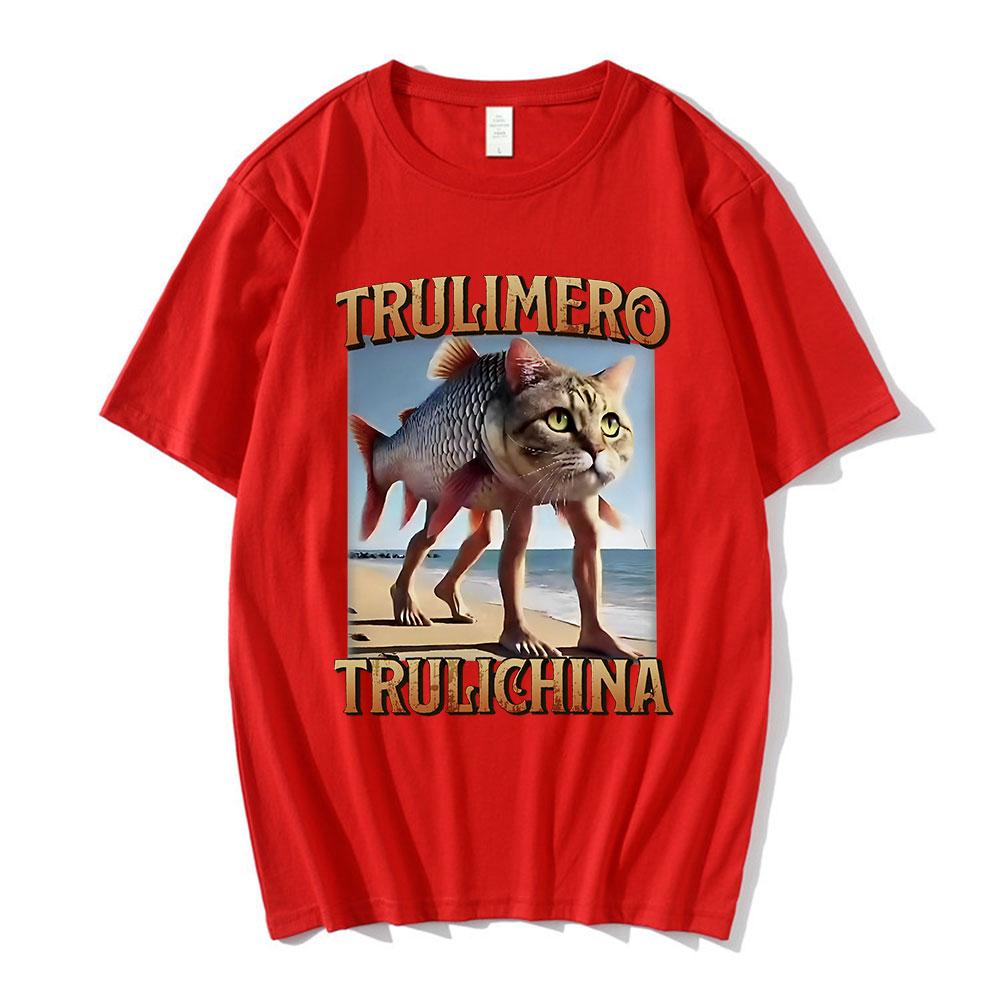 Футболка Trulimero Trulichina Забавная Мем с Котом-Рыбой Итальянская Футболка с Мозговым Гниением Мужская Женская Модная Винтажная Футболка Повседневная Юмористическая Футболка