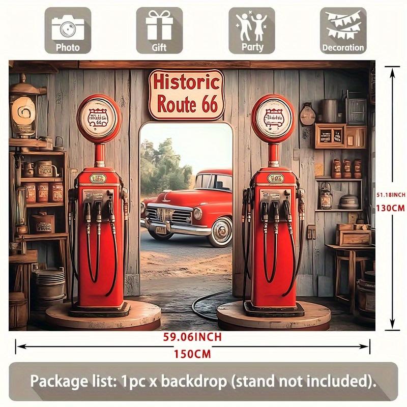 Retro Route 66 Tapestry Wall Hanging Vintage Gas Station Car Theme Banner Weather-Resistant Party Backdrop Nostalgic Home Decor