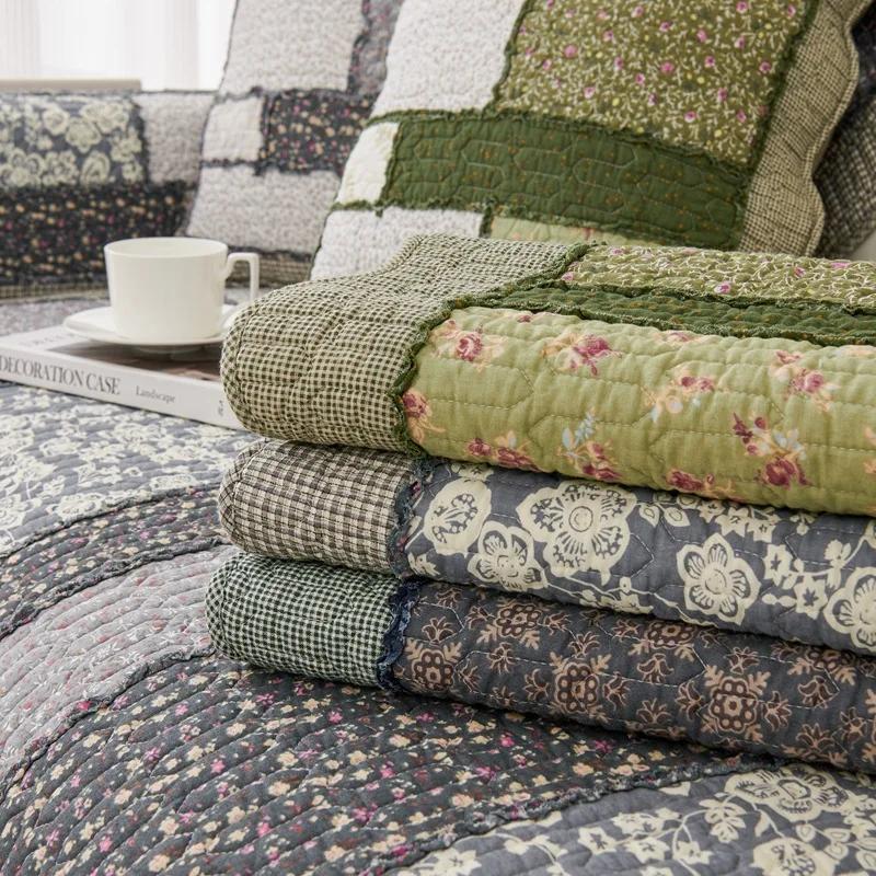 Подушка для дивана из хлопка Four Seasons Universal Splicing Pastoral Style Couch Подушка для дивана Трехцветная деревянная кромка для ушей Нескользящий чехол для дивана
