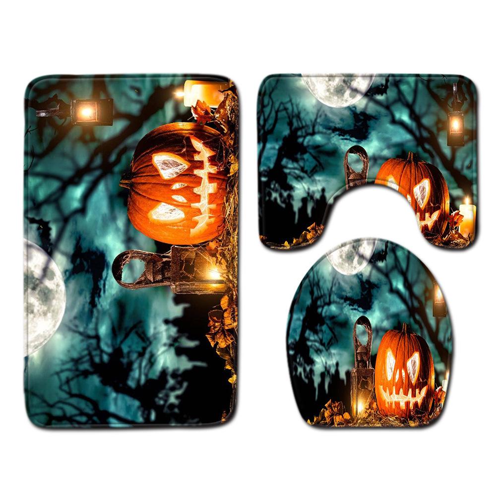 Halloween Shower Curtain Floor Mat Combination Four-Piece Household Door Mat Bedroom Non-Slip Carpet
