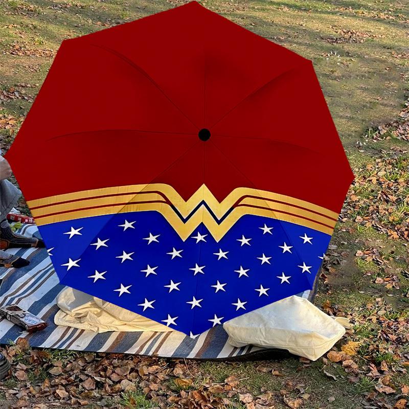 1PC Warner Wonder Woman Automatic Open/Close Umbrella with Windproof, 81-Rib Sturdy Canopy, Durable Ribs1298A
