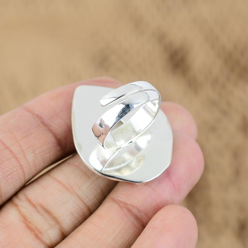 Gift For Women Promise Adjustable Ring 925 Silver Natural Scolecite Gemstone