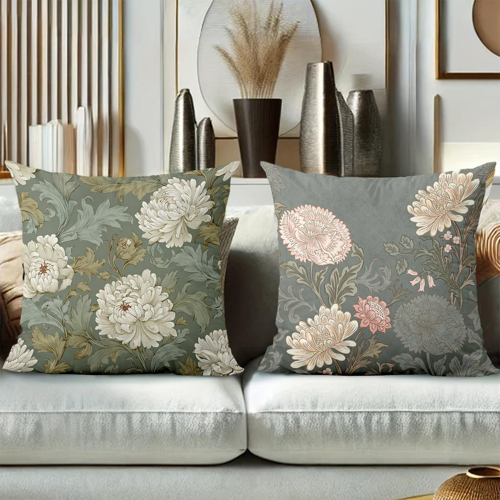 Floral Printed Cushion Covers Green Gray Decorative Polyester pillowcase, sofa decorative cushion cov Headboard Pillow