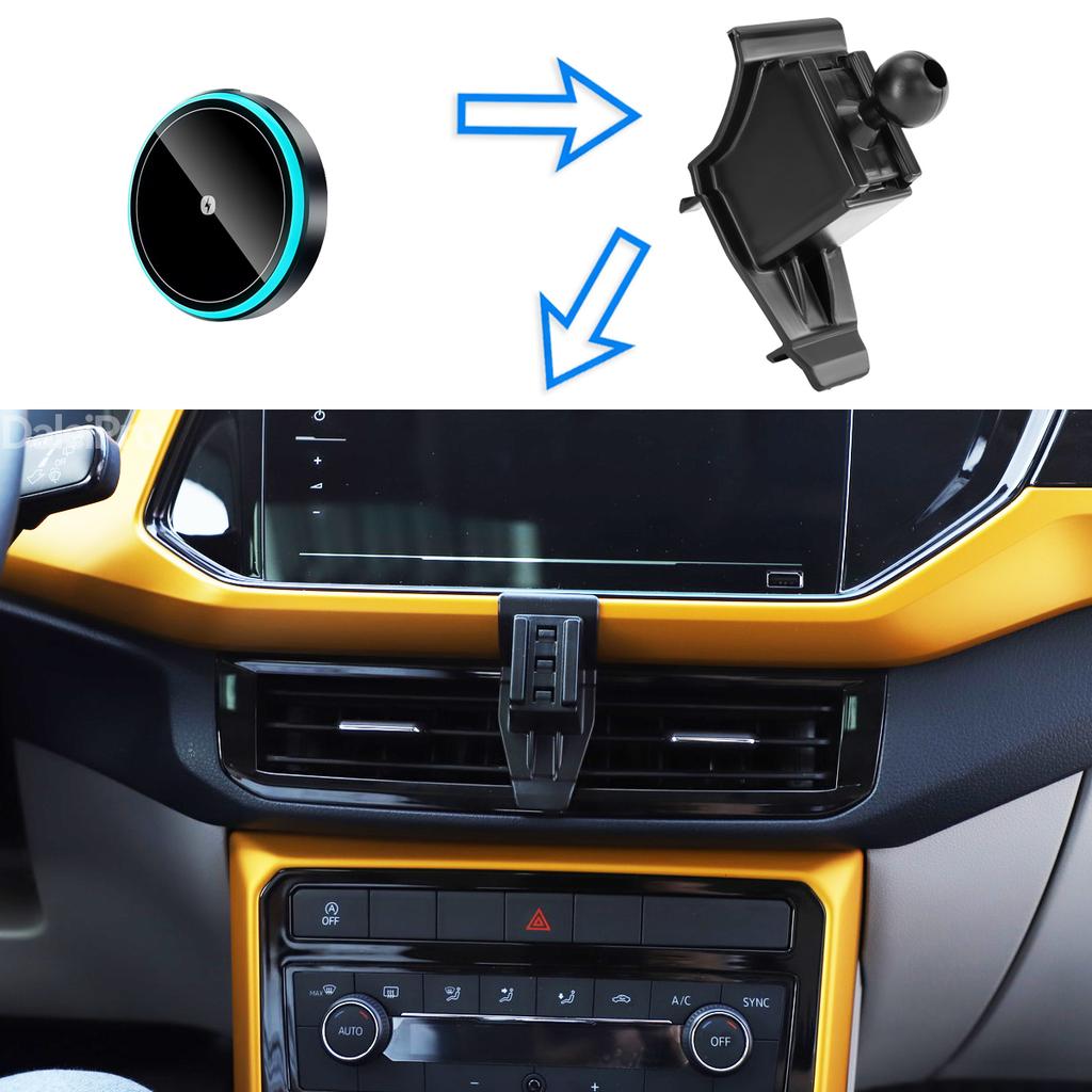 For Volkswagen VW T-Cross 2018 2019 2020-2023 Car Phone Holder Wireless Charger Phone Auto-Clamping Strong Magnetic Holder Base