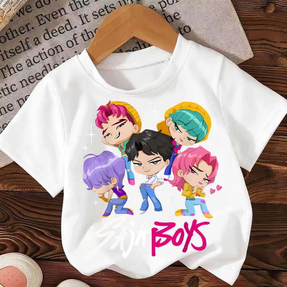 Witch Hunter Team Cute Printed Pure Cotton Fashionable Round-neck White Top Short-sleeved Boys' and Girls' T-shirts.