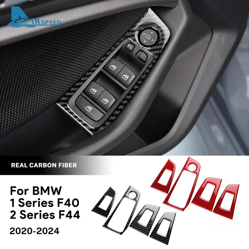 Real Soft Carbon Fiber for BMW 1 2 Series F40 F44 2024 Car Door Window Switch Lifter Panel Interior Stickers