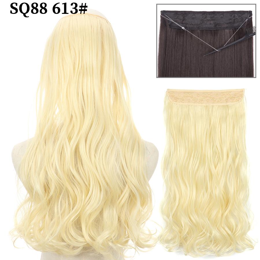 MISS WIG Synthetic Invisible Fish Wire No Clip Wavy Hair Extensions Long Hairpiece Natural Black Brown Blonde for Women Fake Hair Piece