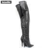 Сапоги выше колена JIALUOWEI, гибкие матовые высокие сапоги до бедра из искусственной кожи на высоком каблуке 12 см со шнуровкой и молнией в промежности