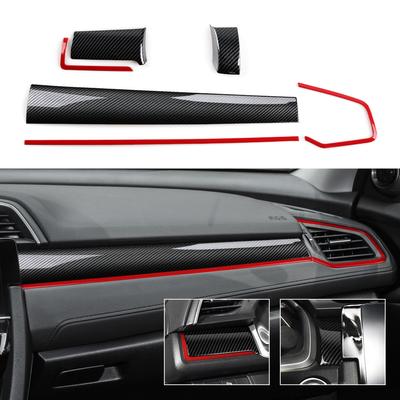 Наклейки на отделку приборной панели для Honda Civic 10-го поколения 2018, 2017, 2016, аксессуары, интерьер из АБС-пластика из углеродного волокна