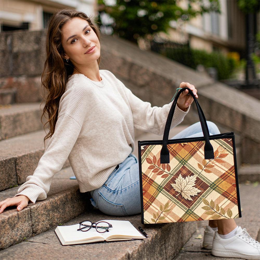 Autumn Maple Plaid Casual Tote Daily Large Capacity Ladies Shoulder Bag