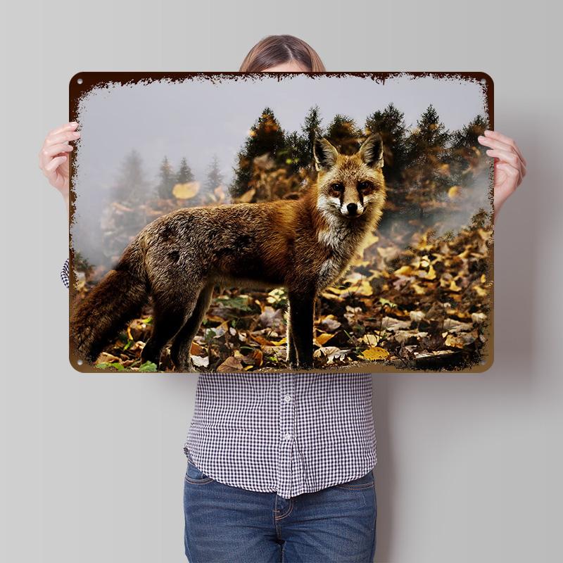 Fox in the Forest Tinplate Poster Customized Wall Art Retro Vintage Metal Signs for Fans Modern Home Decoration Luxury House
