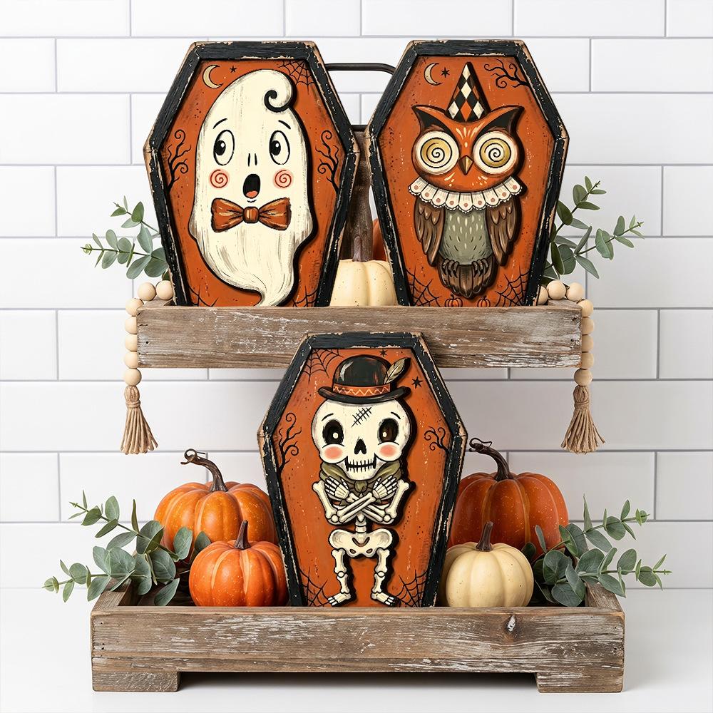 Halloween Wooden Figurine Spooky Party Scene Decor Tabletop Home Gift Craft Ornament