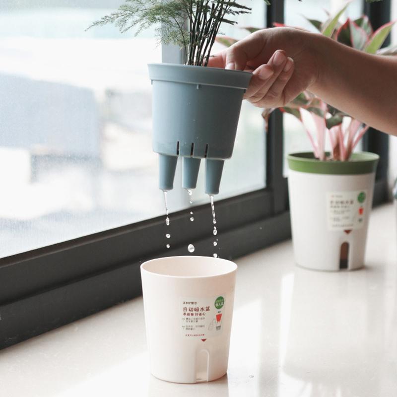 Двухслойный самополивающийся гидропонный цветочный горшок Пластиковый ленивый автоматический водопоглощающий горшок для растений Горшечные кашпо Офис Дом