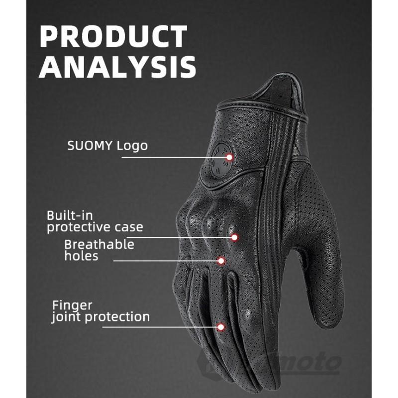 Real Leather Motorcycle Gloves Men Women Touchscreen Compatible Breathable Anti-Slip Retro Style Riding Gear