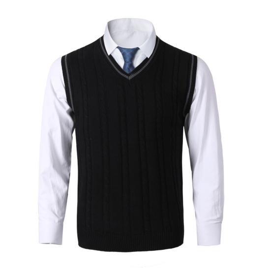 Мужской жилет свитер с V-образным вырезом без рукавов приталенный вязаный пуловер с цветными блоками приталенный