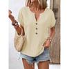 Summer Women's Shirt Casual V-Neck Button Short Sleeve Solid Color Shirt