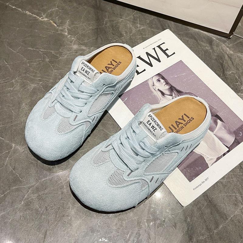 Нескользящие тапочки с толстой подошвой и закрытым носком для женской летней носки 2025 новинка, ретро, увеличивающие рост, с мягкой подошвой, немецкие тренировочные полутапочки