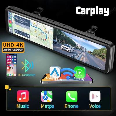 12-дюймовый 4K автомобильный видеорегистратор Carplay Android-Auto Dash Cam Dual Lens Video Drive Recorder Stream Mirror Dashcam Camera 5G Wifi GPS Bluetooth FM