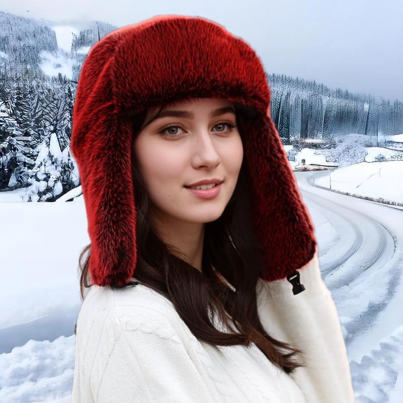 Womens Faux Fur Trapper Hat Winter Warm Windproof Ear Protection Beanie Outdoor Ski Cap Gray Navy Khaki