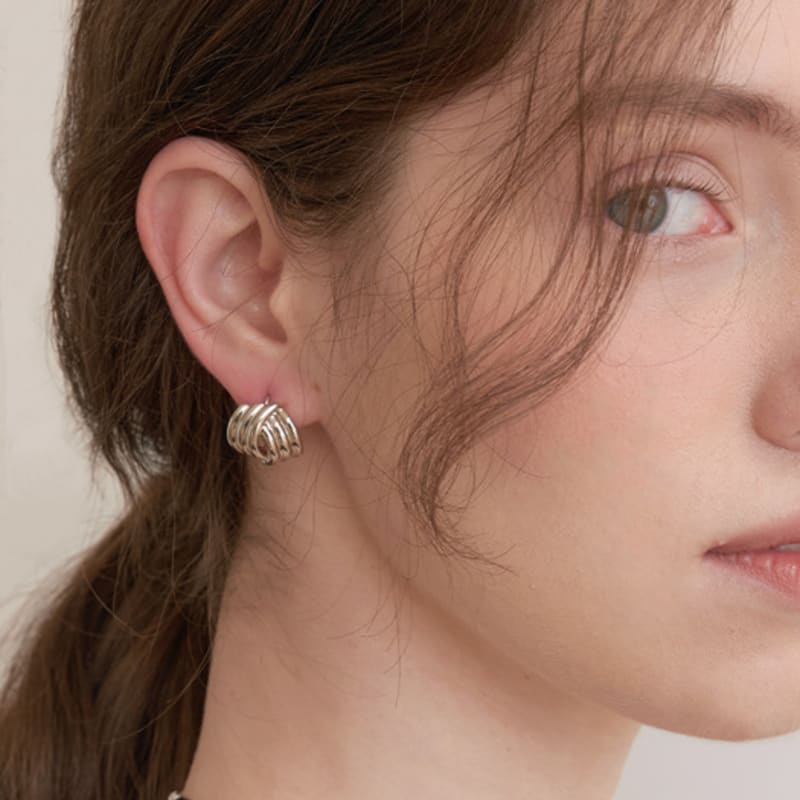 halden cross 3 ring one touch earrings (E045_silver)