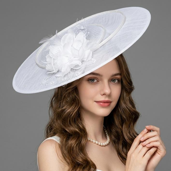 European and American imitation hemp women's church hat top hat headgear horse racing festival tea party dinner party headgear head flower top hat