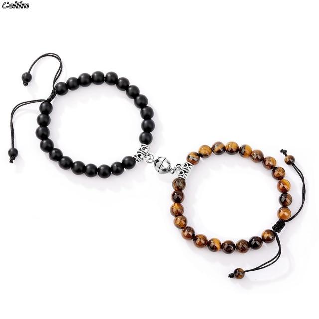 2pcs /Set Heart Shaped Magnet Attraction Couple Bracelet Natural Stone Distance Paired Bracelet Charm Jewelry Valentine Gift