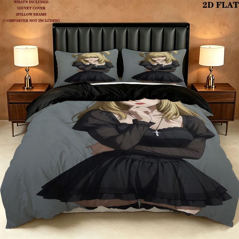 Death Note Pattern Bedding Quilt Set Quilt Cover Pillowcase Home Birthday Gift(1 * duvet cover + 2 * pillowcase, without core)