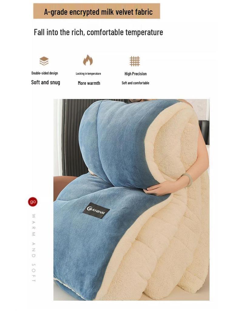 Теплый зимний стеганый одеяло из шерсти ягненка и набор с плюшевым пододеяльником - Уютное флисовое одеяло для общежитий и одиночных комнат