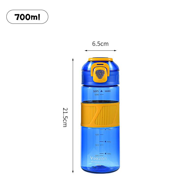Water bottle 700ml outdoor sports water cup with non-slip silicone cover, portable bounce cover, male and female students plastic cup