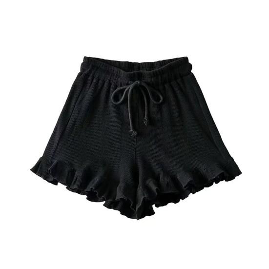 Женские шорты из вафельного трикотажа с эластичной резинкой на талии, широкие струящиеся шорты с оборками