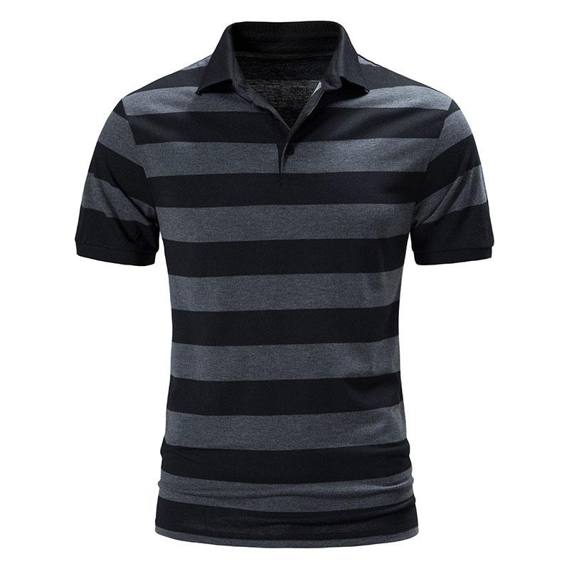 Men's Polo Shirt Breathable Comfortable Stripe Loose Men's Short Sleeve T-shirt
