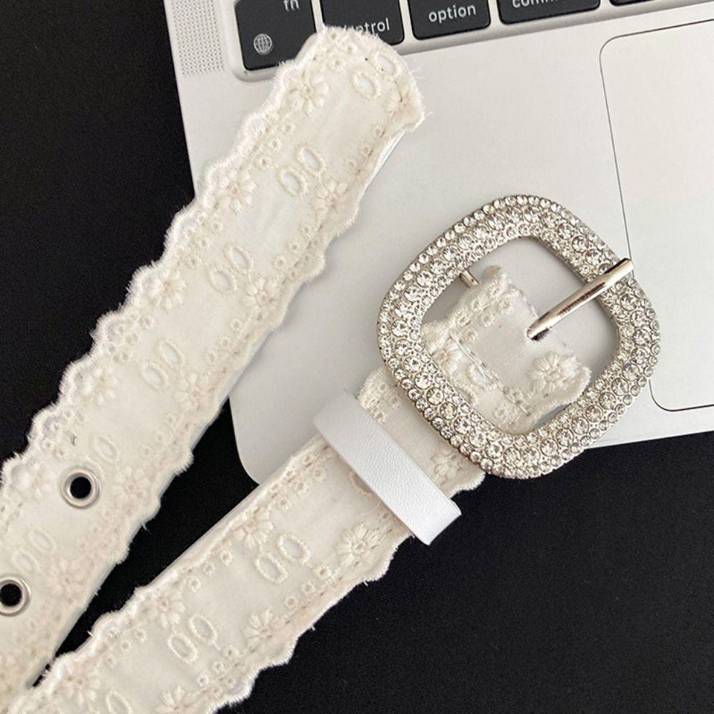 Y2K Rhinestone Belt PU Leather Women Waistband Casual Lace Belt Male
