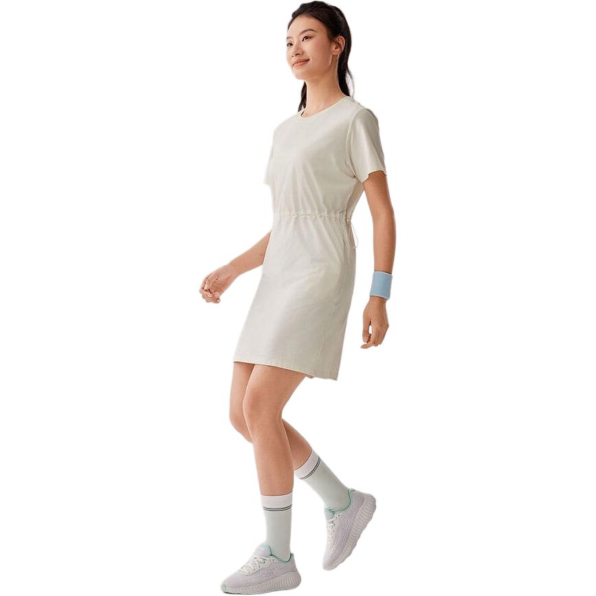 Skechers Godri Простое Вязаное Дышащее Спортивное Платье с Коротким Рукавом Женские платья Тофу-Белый P225W175-0211