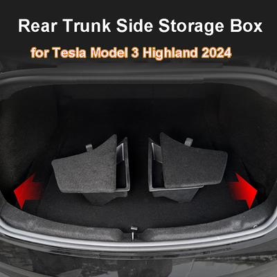Для Tesla Model 3 Highland 2024 Аксессуары для интерьера Органайзер для хранения в заднем багажнике Ящик с крышкой Водонепроницаемый мусорный бак Model3