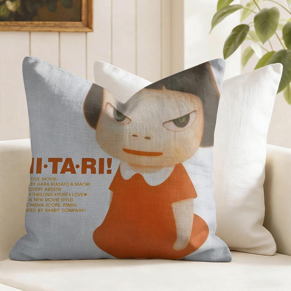 Yoshitomo NNara Movie Cushion Cover Natural Linen Double Sided Print  Throw Pillow Case for Sofa Couch Home Decor