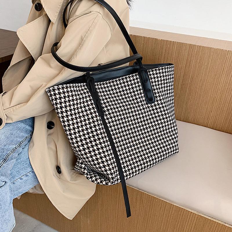 Европейский винтажный стиль, узор «гусиная лапка», женские сумки-тоуты для поездок на работу, вместительные, универсальные, композитные сумки через плечо, новые, модные