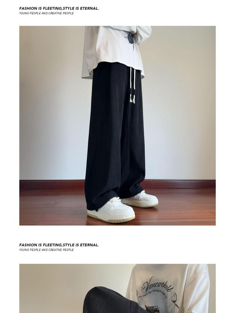 Men's Heavy American Corduroy Pants: Autumn/Winter Velvet-Lined, Trendy Loose Straight Wide-Leg Trousers