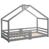 Children's Bed House Bed with Chimney Fall Protection Sturdy Slatted Frames Pine Wood House Bed for Kids, 90 x 200 cm without Mattress, Grey