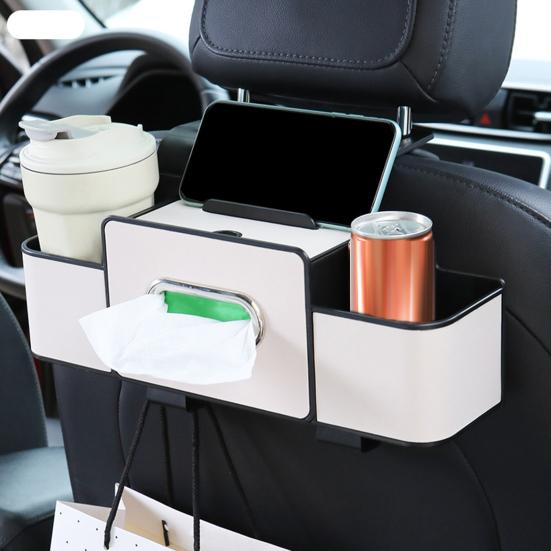 Органайзер для хранения в автомобиле с диспенсером для салфеток, двойными подстаканниками, карманом для телефона, водонепроницаемый ящик для хранения на спинке сиденья для внедорожника, седана, путешествий, повседневного использования