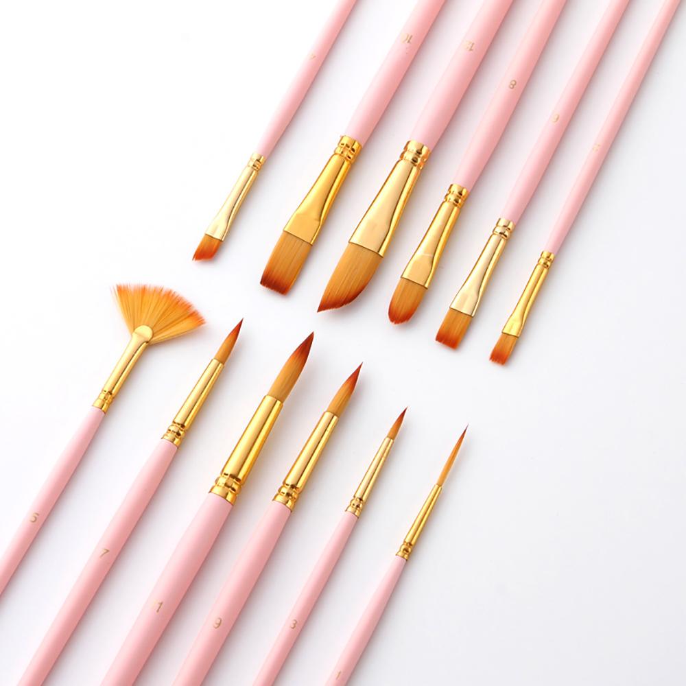 12 шт. набор кистей для рисования, несколько средних кистей с нейлоновым ворсом для художественной акриловой акварели
