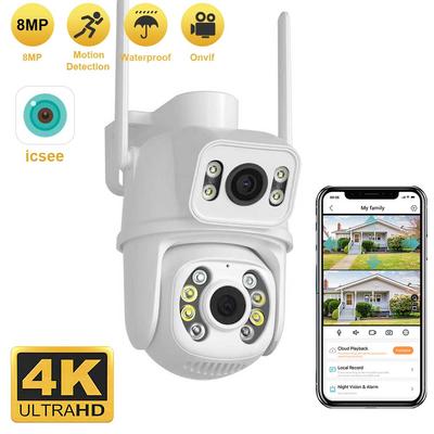 Новая 8-мегапиксельная 4K PTZ-беспроводная Wi-Fi камера с двумя объективами и двойным экраном Ai, обнаружение человека с автоматическим отслеживанием, наружная камера видеонаблюдения iCSee