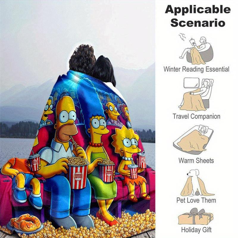 1pc The Simpsons Printing Blanket - Soft, All-Season Throw for Living Room, Beroom,Personalize Gift with Aorable Cartoon esign