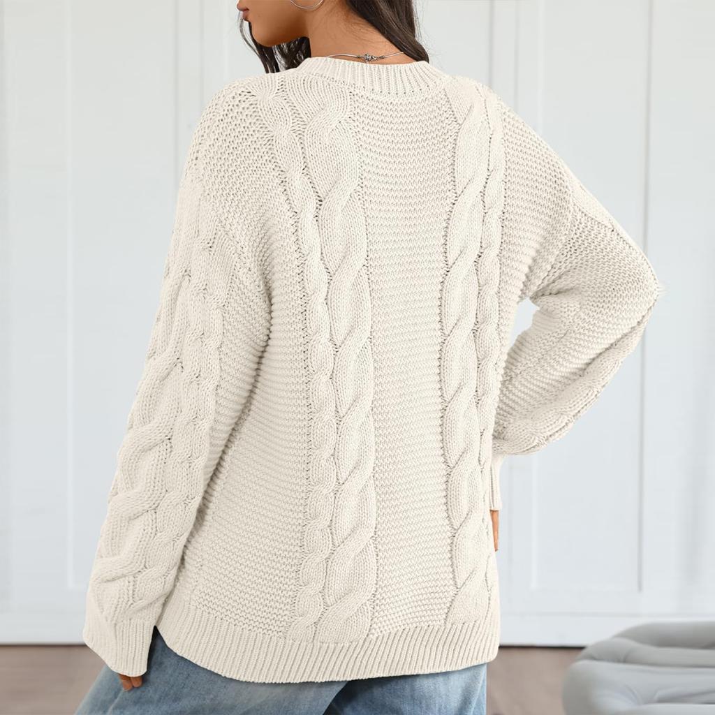 Women's Solid Color Round Neck Knit Long Sleeve Pullover Sweater Top