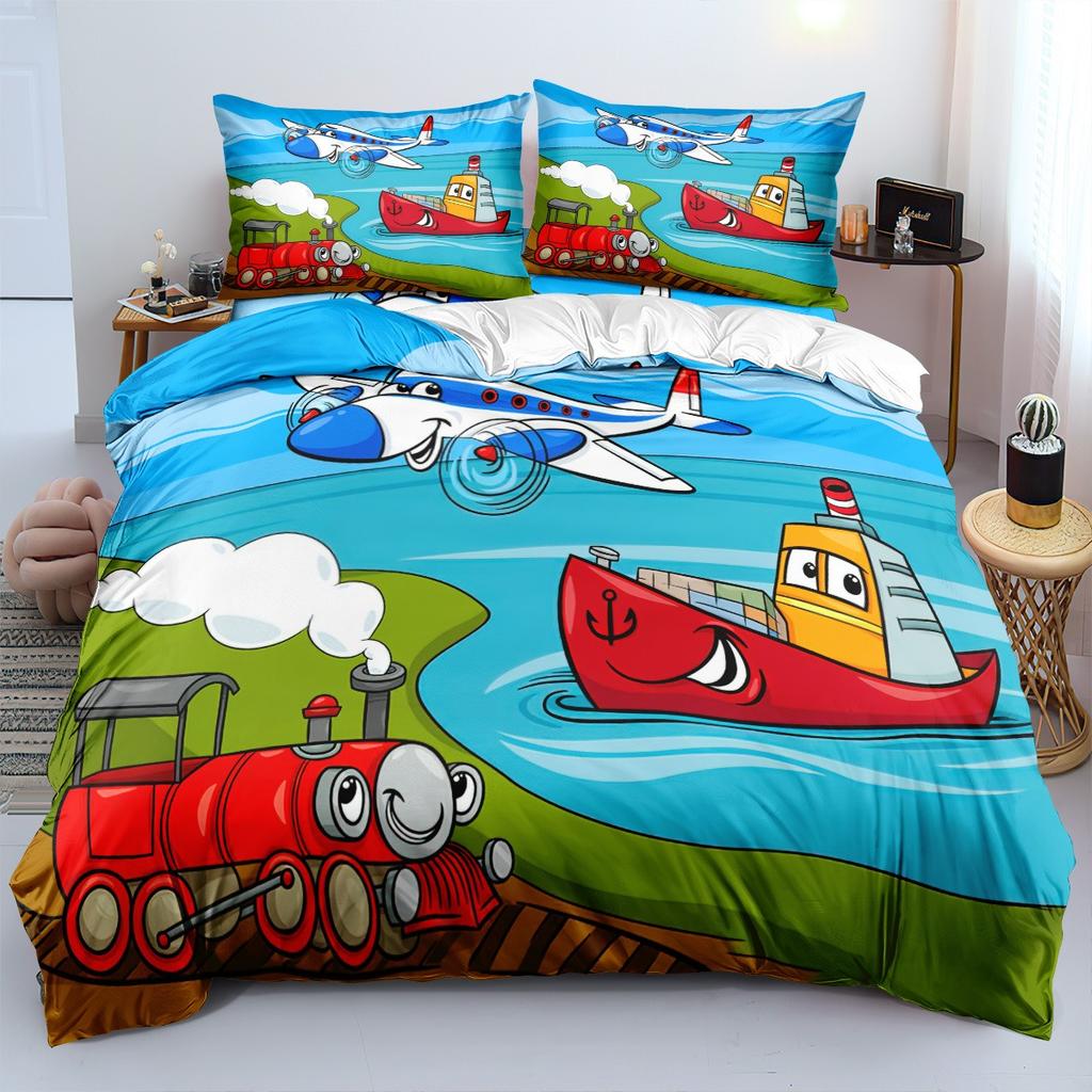 Bedding Set Cartoon Train Farm Duvet Cover Set Double Full Size Queen Bed King Size Duvet Cover Pillowcase Gifts for Kids