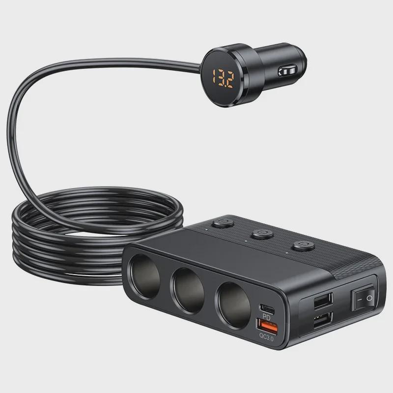 Многофункциональное автомобильное зарядное устройство: Прикуриватель 3 в 1 мощностью 128 Вт с портами USB 3.0 и PD