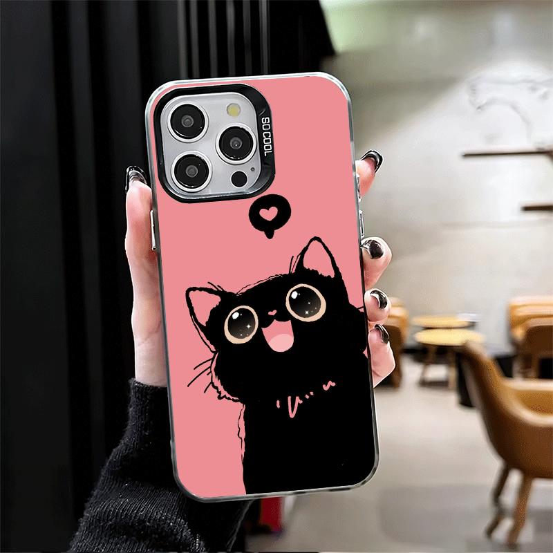 Черный Кот Мультяшный Милый Мягкий Чехол для Телефона для iPhone 15 16 17 Pro Max 17Air 16E 14 Plus 13 12 Mini Ударопрочный Чехол Задняя Панель