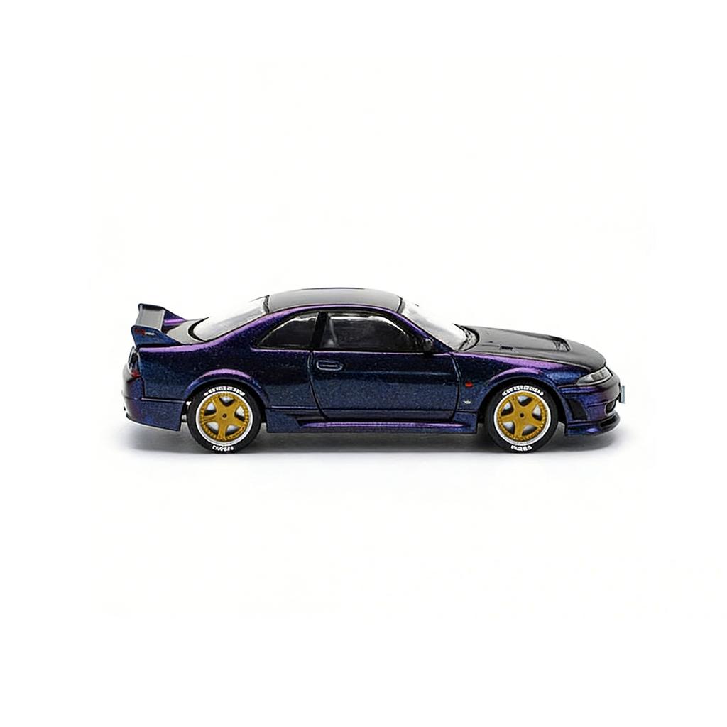 in Stock POP RACE PR640256 1:64 Nissan Skyline GT-R R33 Midnight Purple (Carbon Hood, Gold Wheels) Diecast Model Car