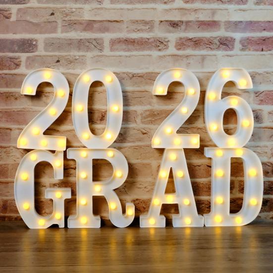 8/9Pcs 2026 Grad Light-up Letter Sign LED Marquee Letter Light Battery Powered Kindergarten High School College Graduation Party Decor