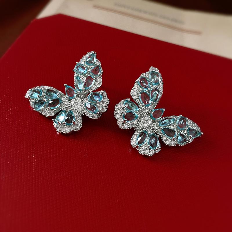 Silver Needle Zircon Butterfly Stud Earrings - Korean Fashion, Internet Celebrity Style, Light Luxury Women's Ear Accessories